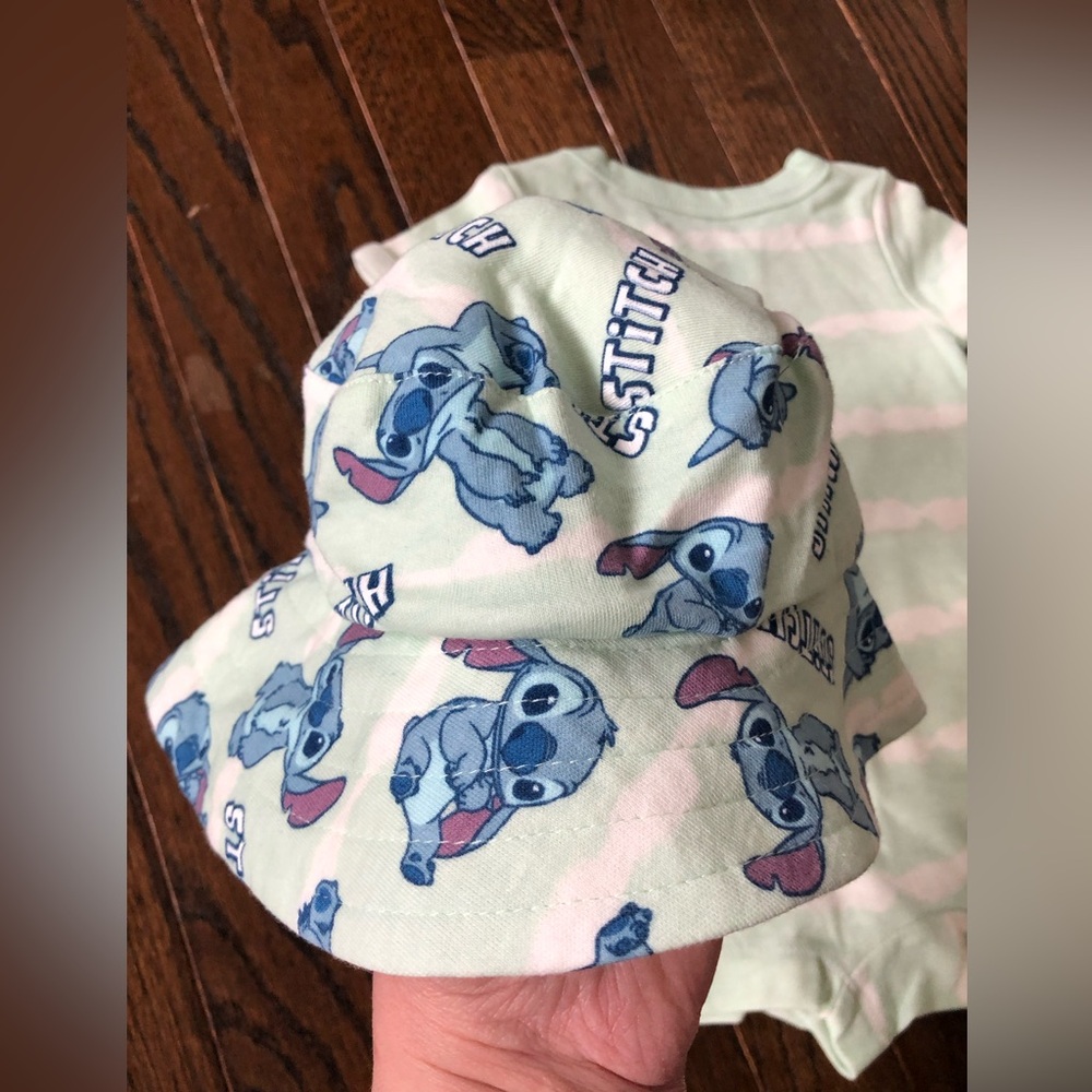 Disney Baby 3-6M Stitch Green Striped Short-Sleeve One Piece w/Matching Hat NWOT - Picture 11 of 11